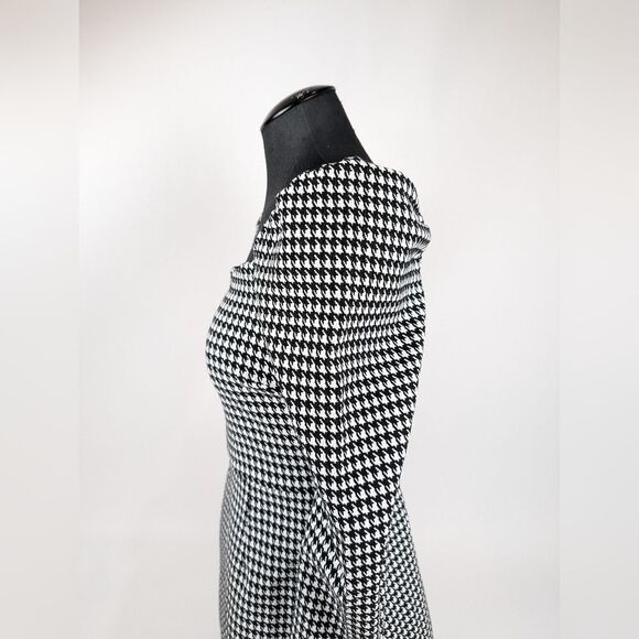 Mi Ami Houndstooth Black and White Long Sleeve Dress Puff Sleeve Mini Zip Large - Picture 6 of 9